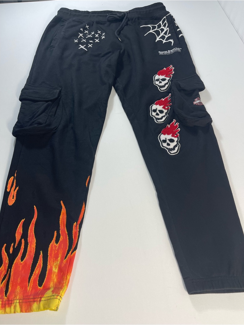 REASON Brand C/O “SS21 Limited Collection” Men’s Pants XL Flame/Skul Design #267